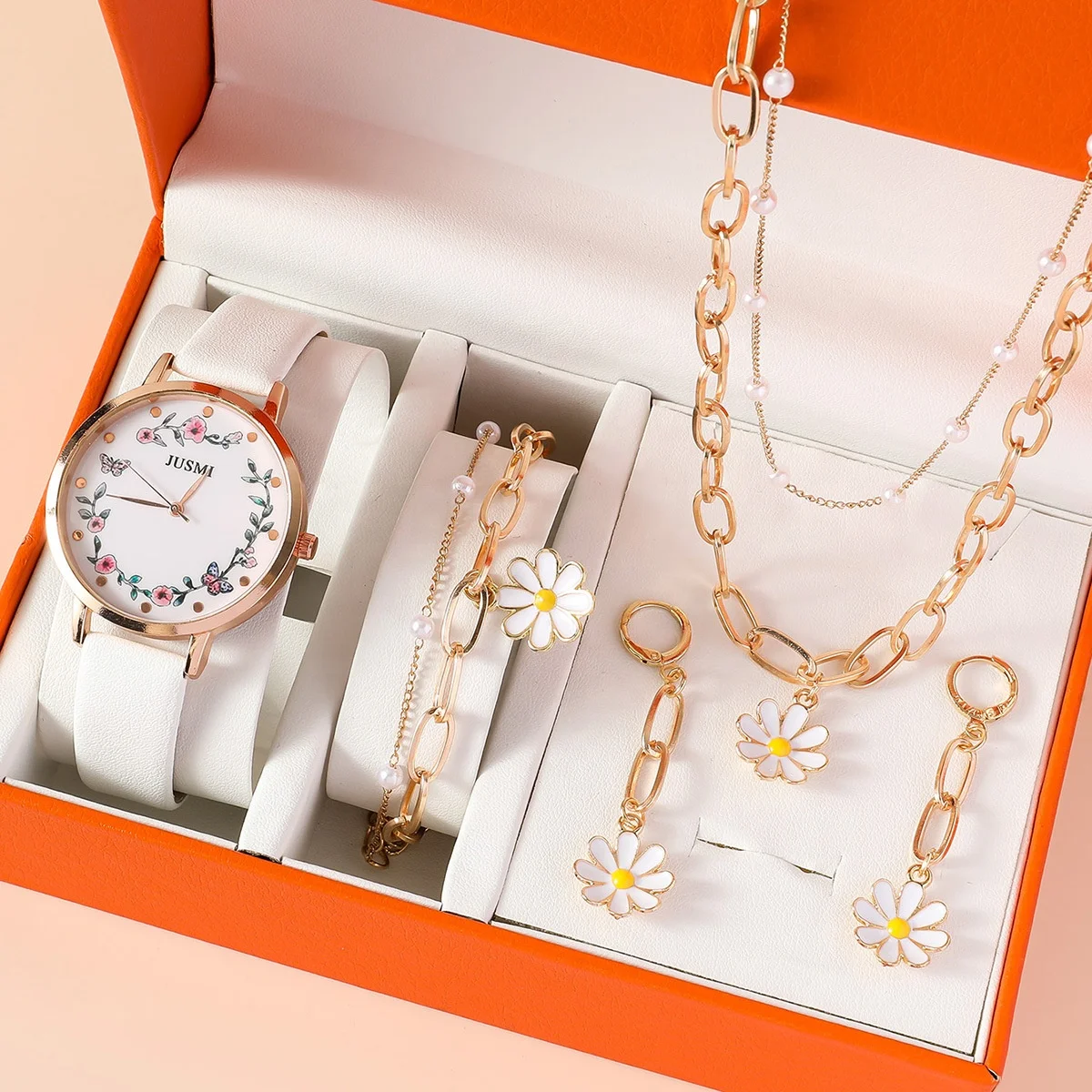 Jusmi Watch - Stylish Quartz Leather Watch Set for Women