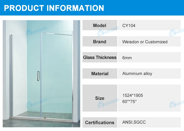 Weisdon Factory Direct Aluminum Alloy Pivot Shower Door Framed Tempered