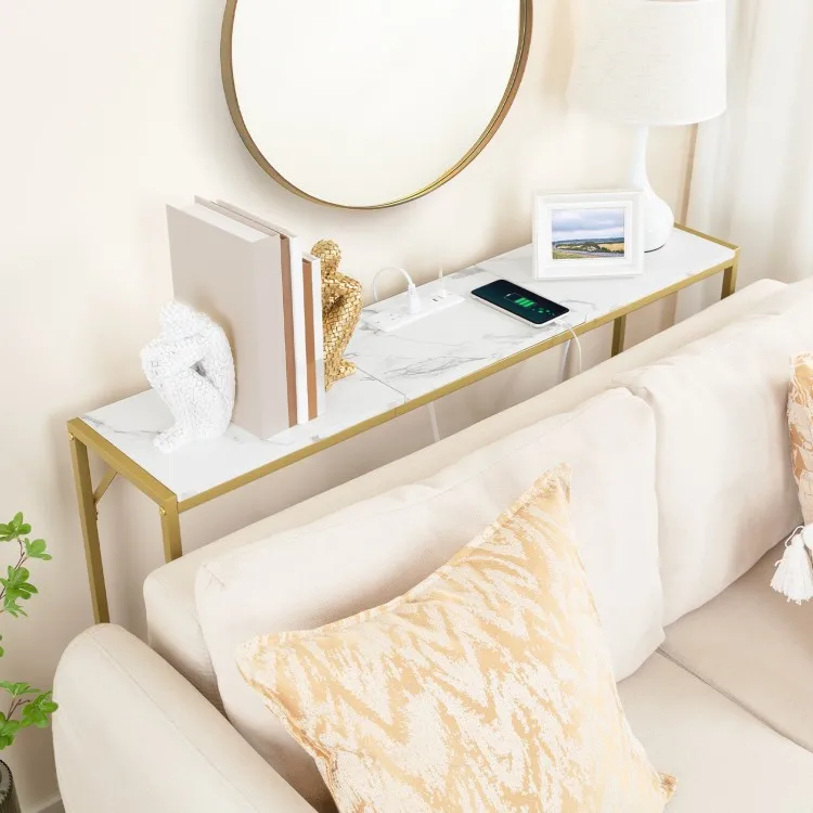 Console Table with Power Station, Industrial Style Entryway Table, Behind Sofa Table with Outlets and USB Ports for Entryway