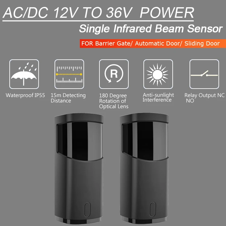 180 Degree Rotation of Optical Lens Outdoor 15m Photocell Sensor 36v 24v Automatic Door Photocell