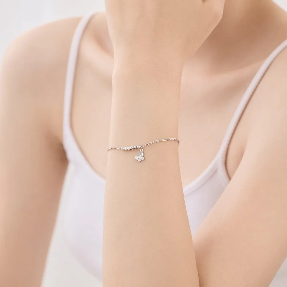 KAKODIY Trend Design Boutique Jewelry 925 Sterling Silver Chain Heart Tail Pendant Beads Butterfly Pendant Women's Bracelet detail 5