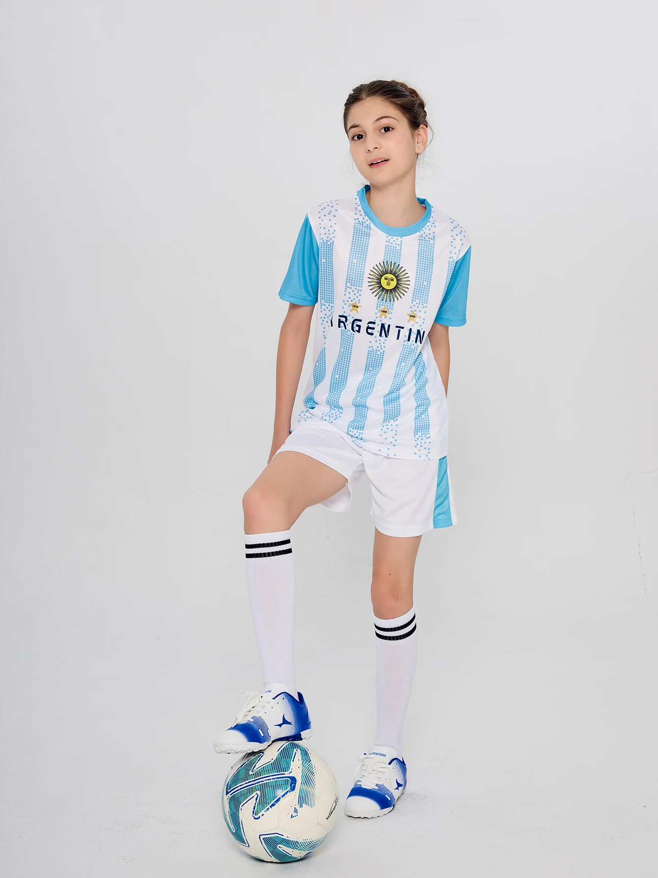 2024 -2025 High Quality Argentina Short-Sleeved Football Jersey Shorts Kids  Quick-Drying Training Kit Unisex Match Jersey