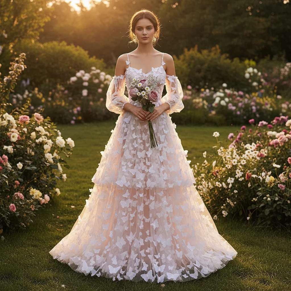 Hot Selling Polyester 3D Butterfly Applique Tulle Mesh Bridal Lace Fabric for Wedding Dresses and Girls' Gowns 13 H92236533164c4ae98f183088ac398a25y