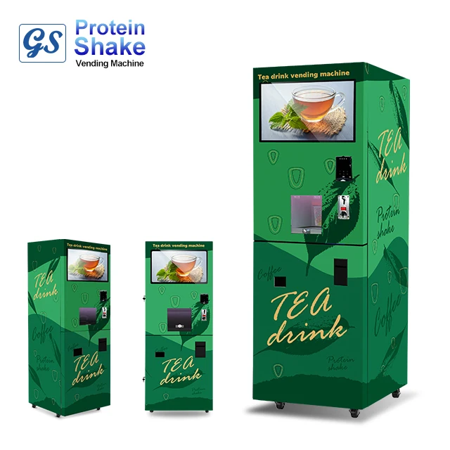 آلة بيع أوراق الشاي الأخضر GS علبة من الفولاذ الكربوني الأسود SDK الأوتوماتيكية بالكامل مع مضخة مياه من الزجاج المقسى ومياه الصنبور