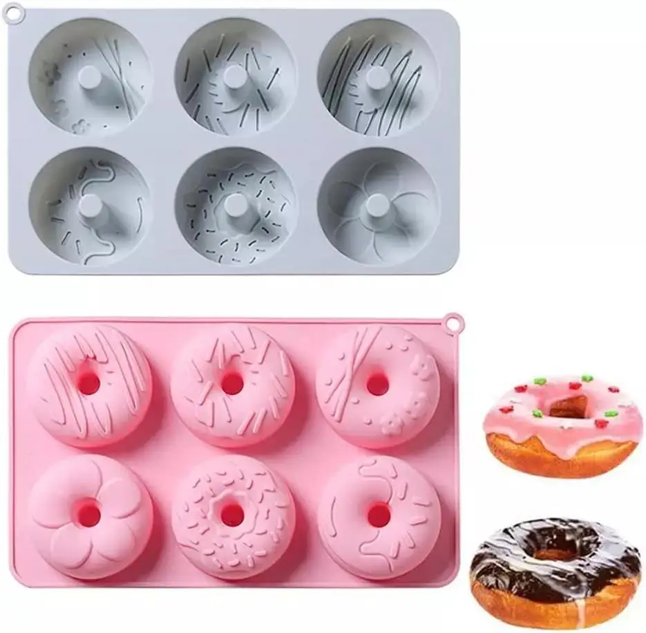 6 Cavity Round Shape Doughnut Maker Pan Silicone Cake Chocolate Donut ...