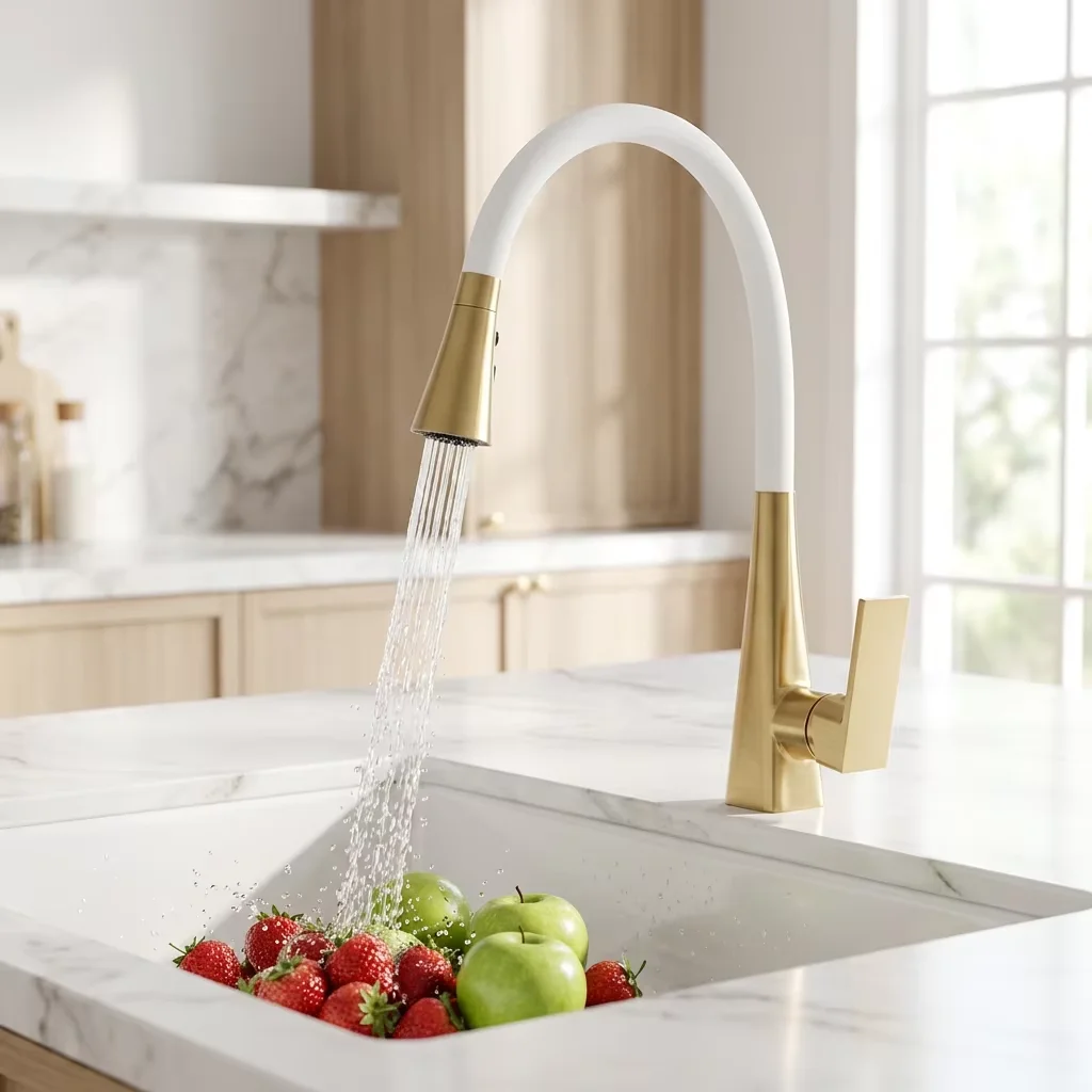 Innovative silicone spout providing versatile water delivery Flexible silicone spout faucet adjusting to different angles