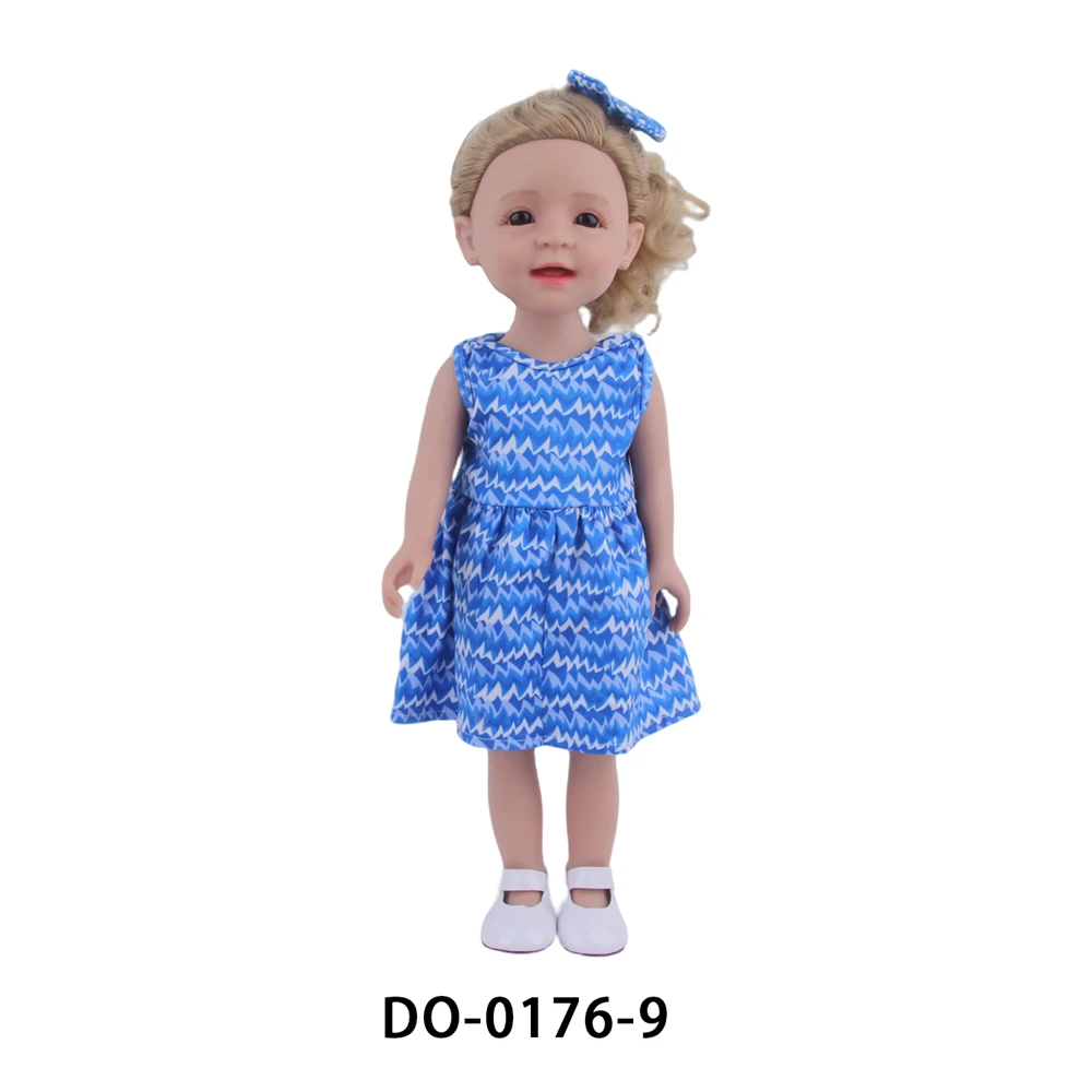 Top Selling Custom 18inch 45cm Brown Eyes Silicone Doll With Blue Ripple  Dress Handmade Silicone Vinyl Body American Doll Girl
