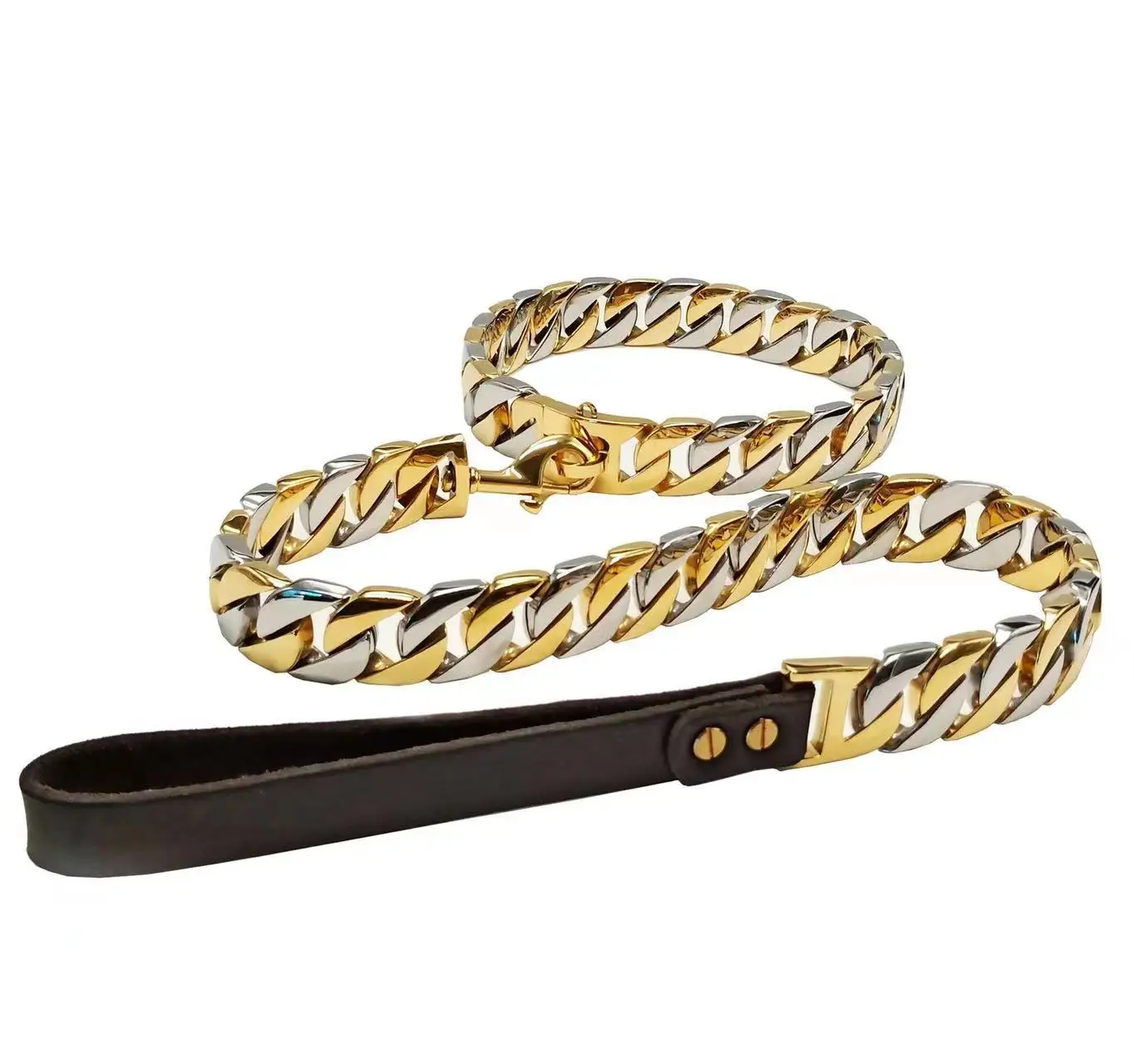 Customized Dog Collar Gold Big Dog Chains Pet Hip Hop Leads Kit Collars