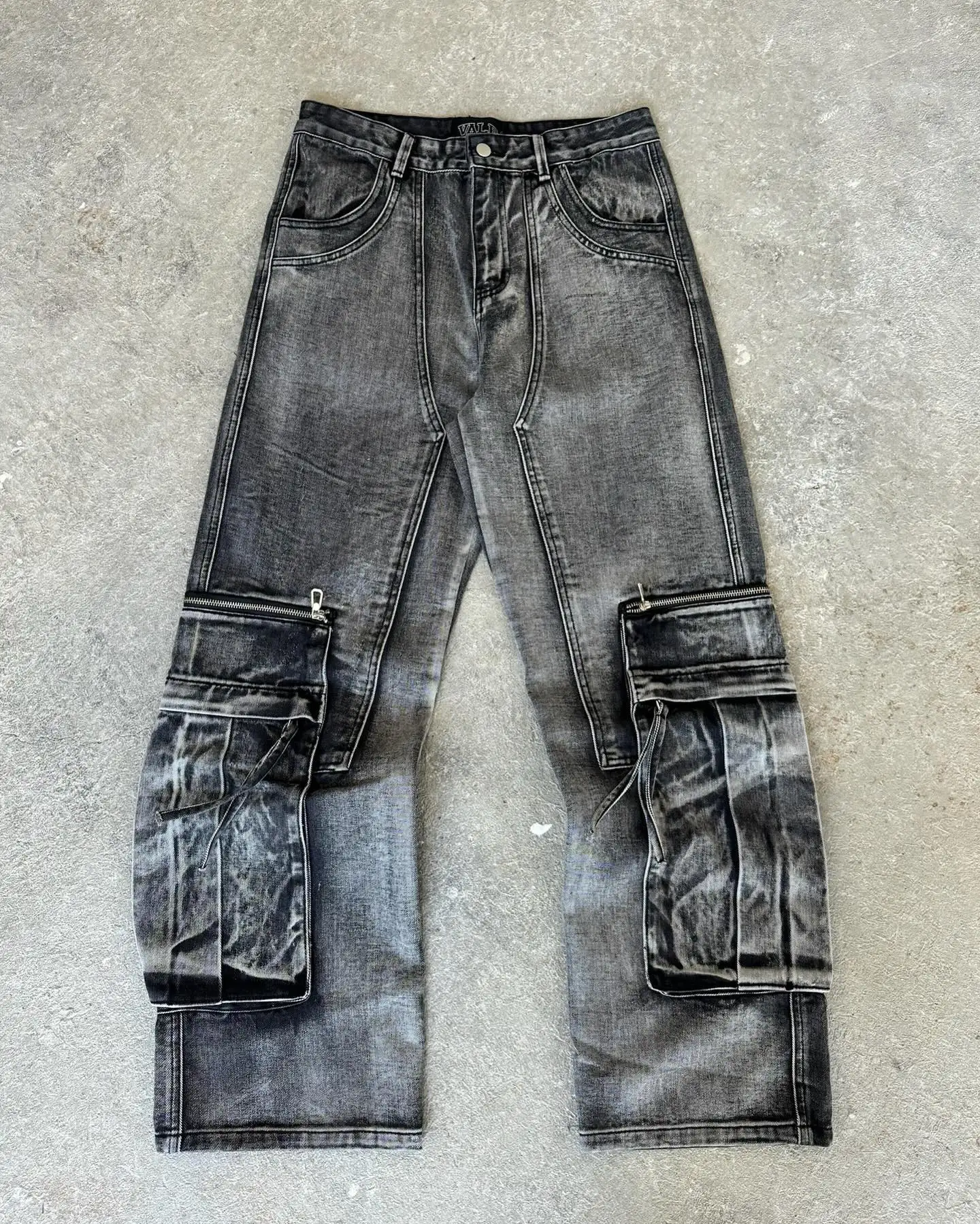 Salati Wholesale Boot Cut Wash Ripped Wide Leg Straight Distressed Flared Rhinestone Cargo Denim Jeans Pant Baggy Men Jeans gallery 8