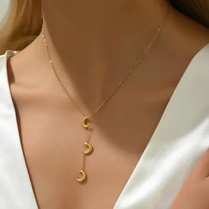 Fashion Personality Simple Stainless Steel Three Moon Pendant Collarbone Chain Light Luxury All-match Necklace