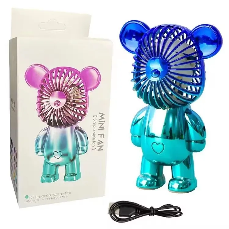 Gradient Gloomy Bear Handheld Mini Portable Pocket Fan USB Rechargeable Table Fan Personal Cute Small Handheld Fan for Kids Gift