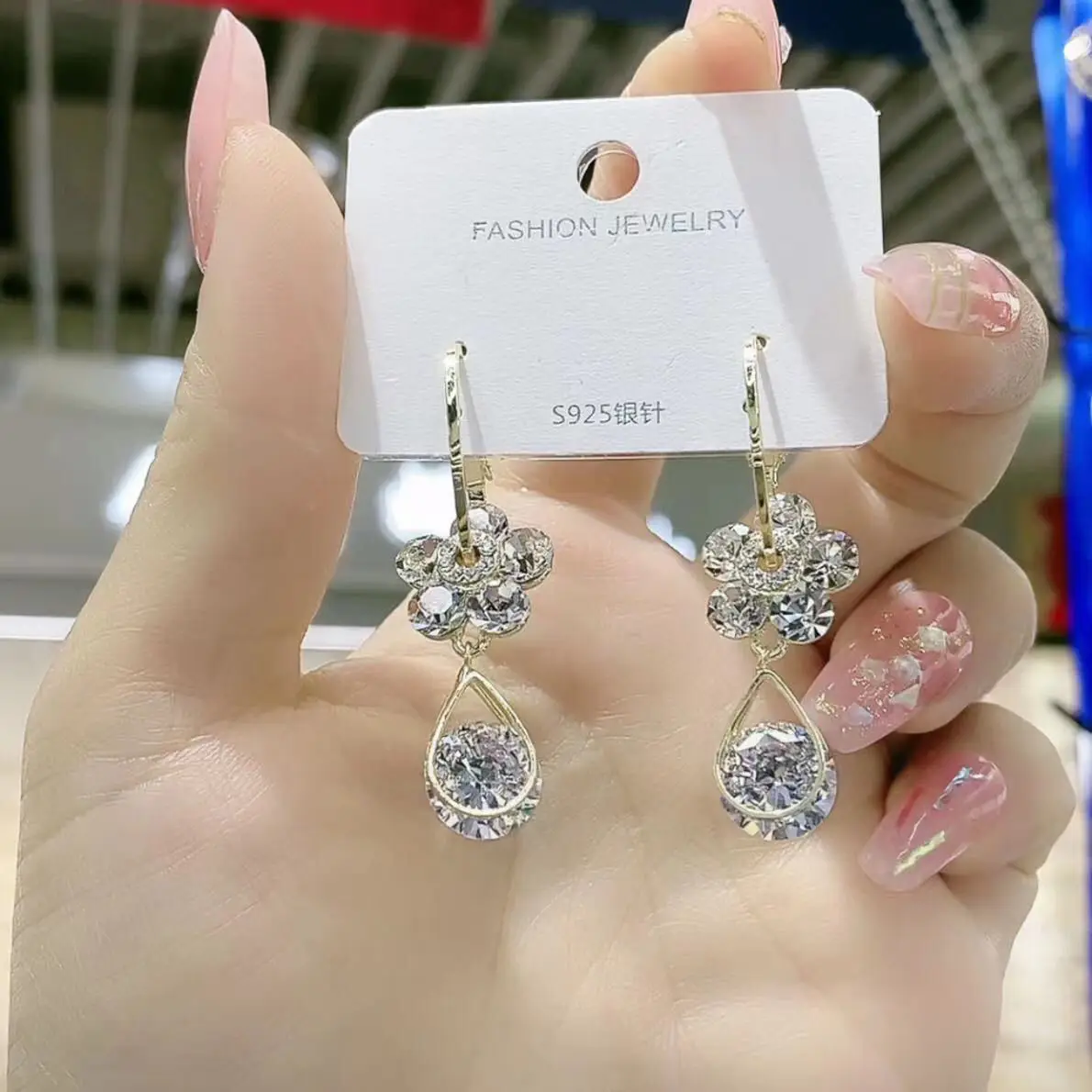 S925 Silver Needle Crystal Flower Earrings Amethyst Diamond Pendant Earring Charm Cubic Zirconia Earring Jewelry