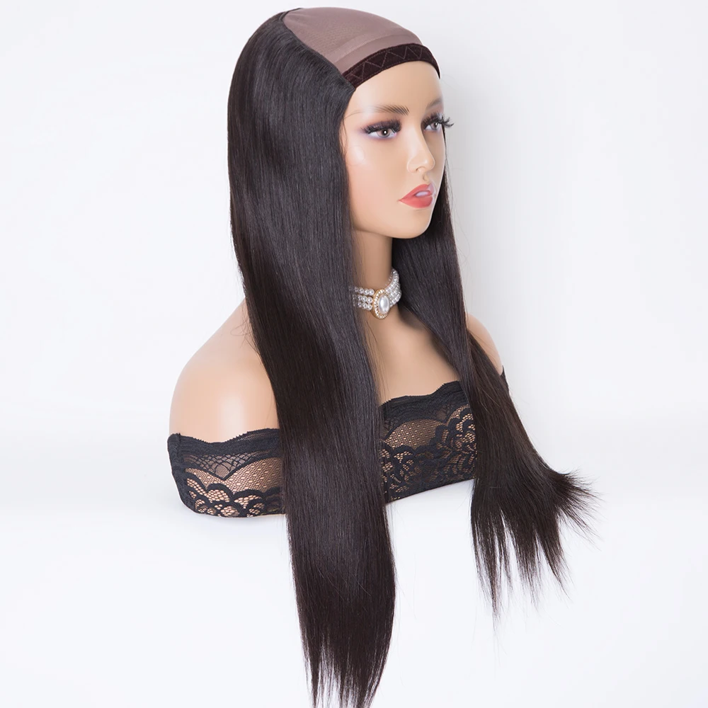 18 inch natural black color machine weft U-part Hat wig