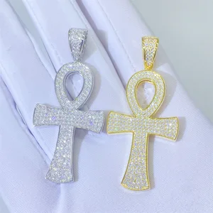 Hip Hop Fine Jewelry Style Simple Design Silver Moissanite Diamond Cross Pendant Necklace for Men