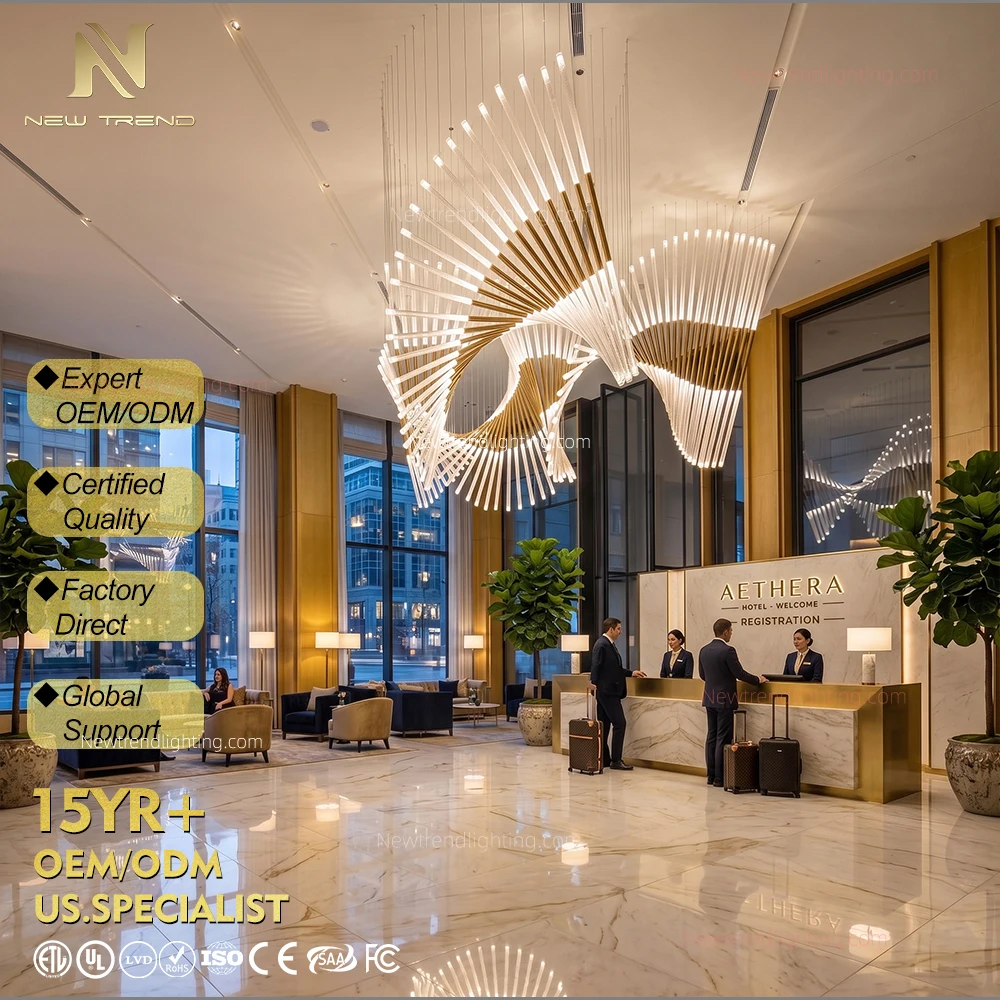 CPL-528 Bespoke Spiral Wing Chandelier – Oversized LED Rod Sculpture for Hotel Lobby & Reception