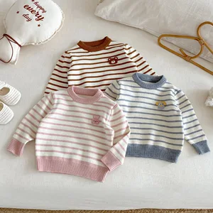 Customized Winter Kids Girls Sweater Children's Knitted Pullover Long Sleeves Striped Pullover Baby Knitwear Clothes for Kids
