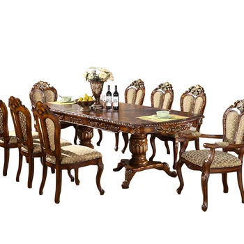 Classic Dining Room Set Furniture 2.0M Antique Retractable Dining Table Wooden Banquet Dining Table And Chairs