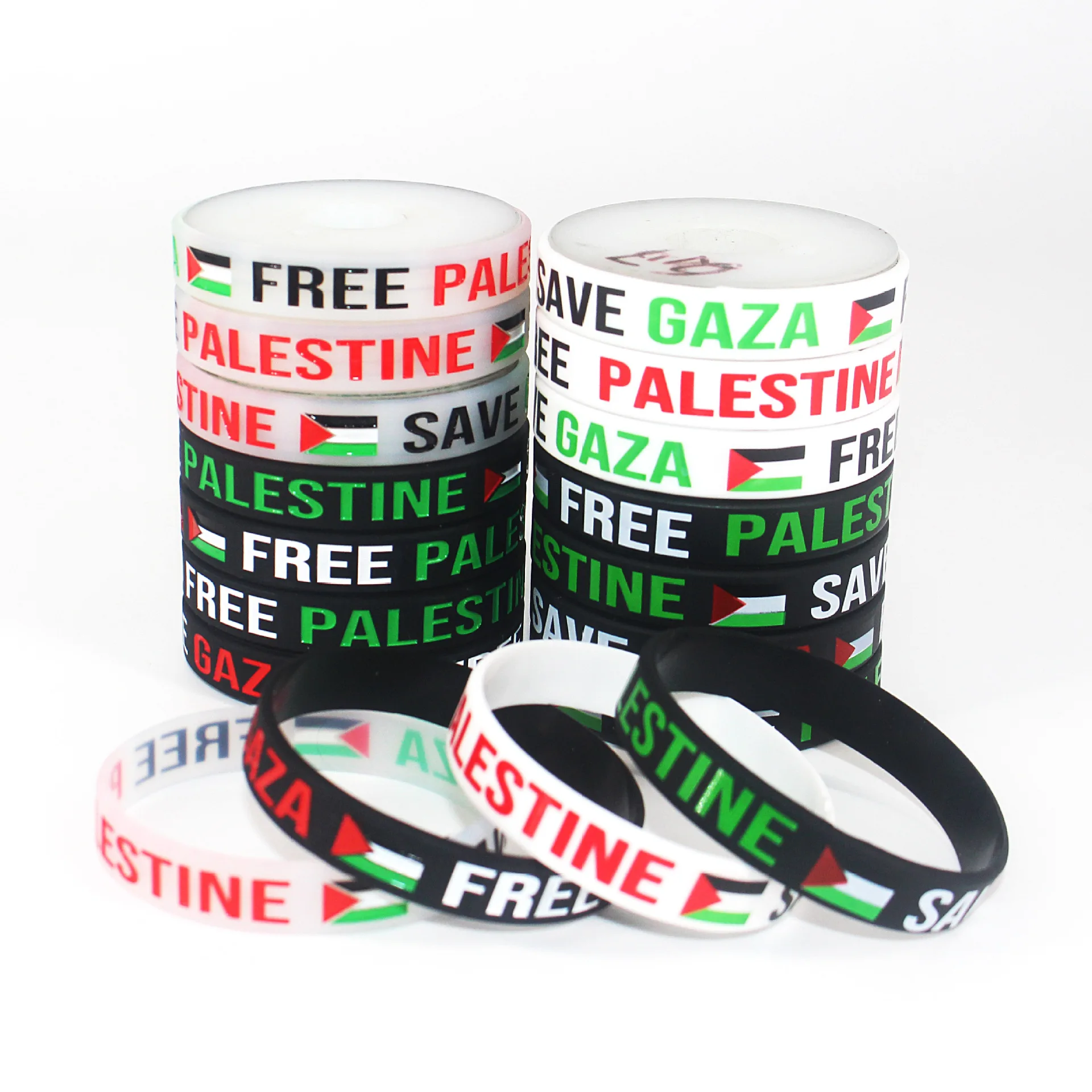 Factory Custom Silicone Bracelet Injected Embossed National Flag Rubbery March Procession Support Palestine Free Gaza Wristband