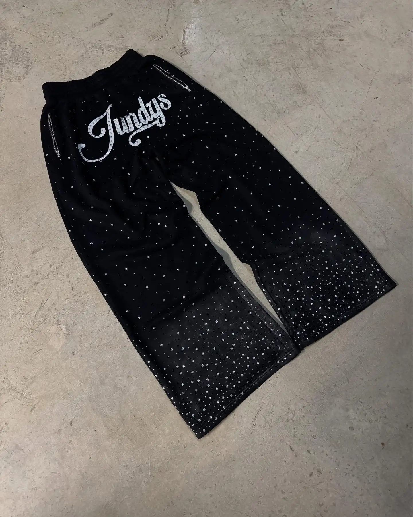 Custom Cotton Mens Track Pant Man Straight Leg Wide Stacked Jogger Acid Wash Sun Faded Flare Baggy Rhinestone Sweatpants gallery 2