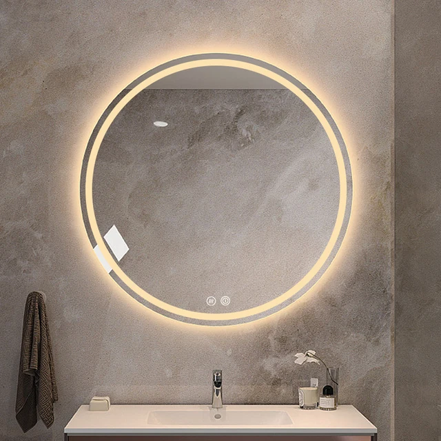 Frameless anti-oxidation copper mirror explosion-proof with light Vanity toilet hotel  removal intelligent touch circular mirror