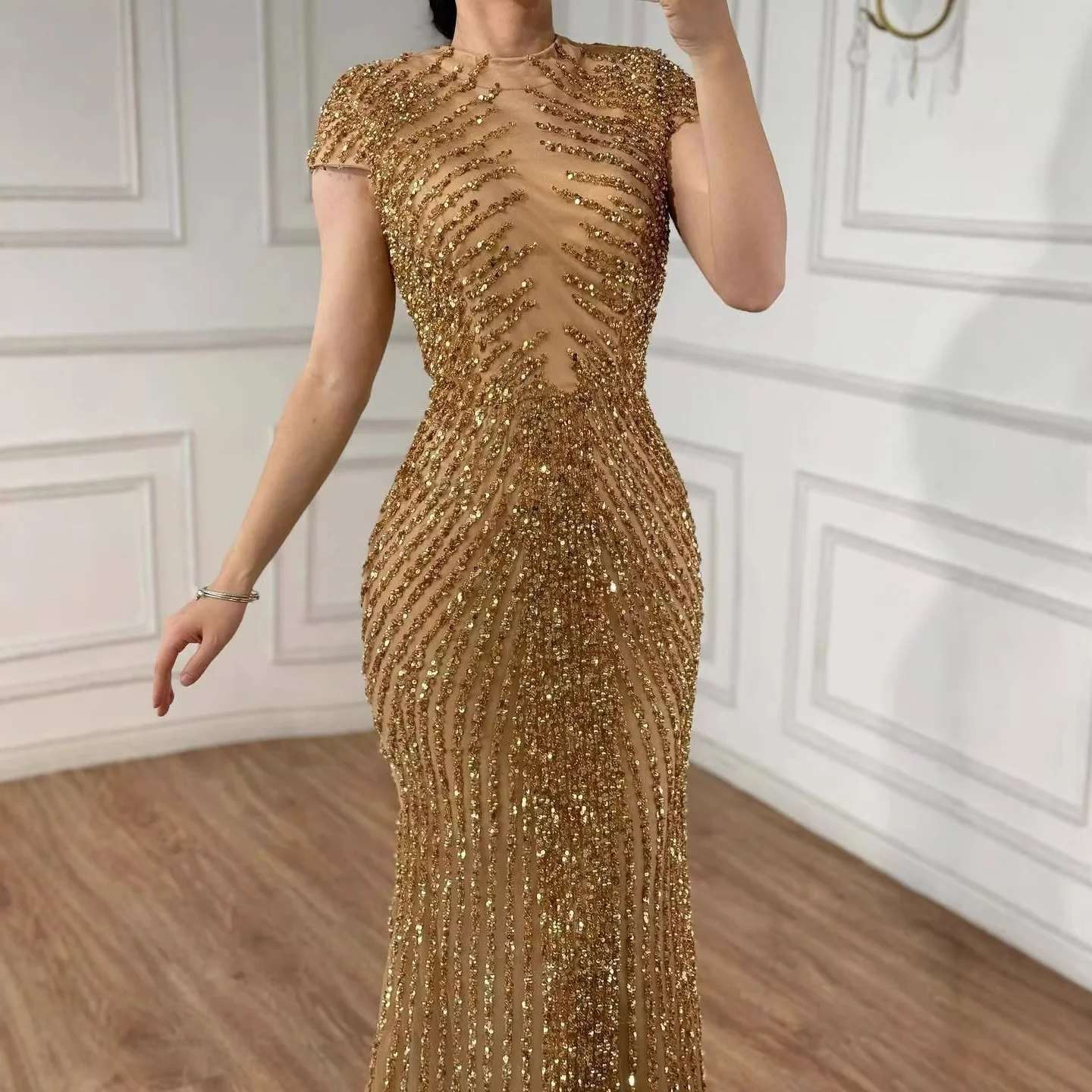 Serene Hill LA73221 Luxury Grey Nude Mermaid Heavy Beaded Evening Gowns  2026 High Neck Formal Party Dresses for Women| Alibaba.com