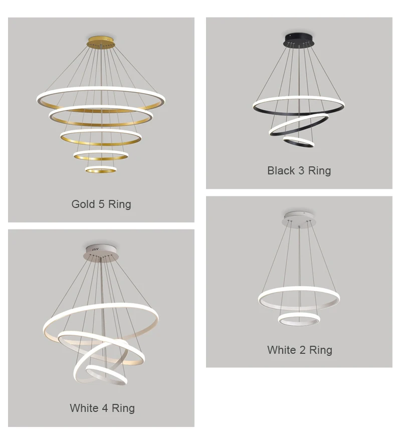 Modern circle lights bedroom led chandelier two ring black 3 ring led chandelier lamp pendant light for living dining room