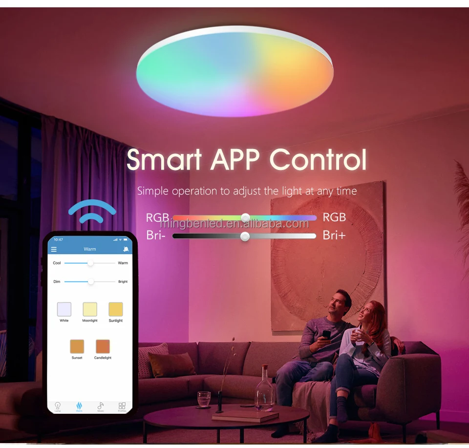 Remote Control Led Ceiling Light Led Ceiling Light Dimmable RGB Color Light Round Remote Control Led ...