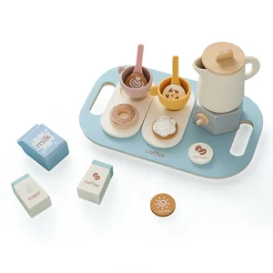 EDULAND Wooden Montessori Toy Set Kids Pretend Play Afternoon Tea Accessories Educational Kitchen Food Toys for Toddlers