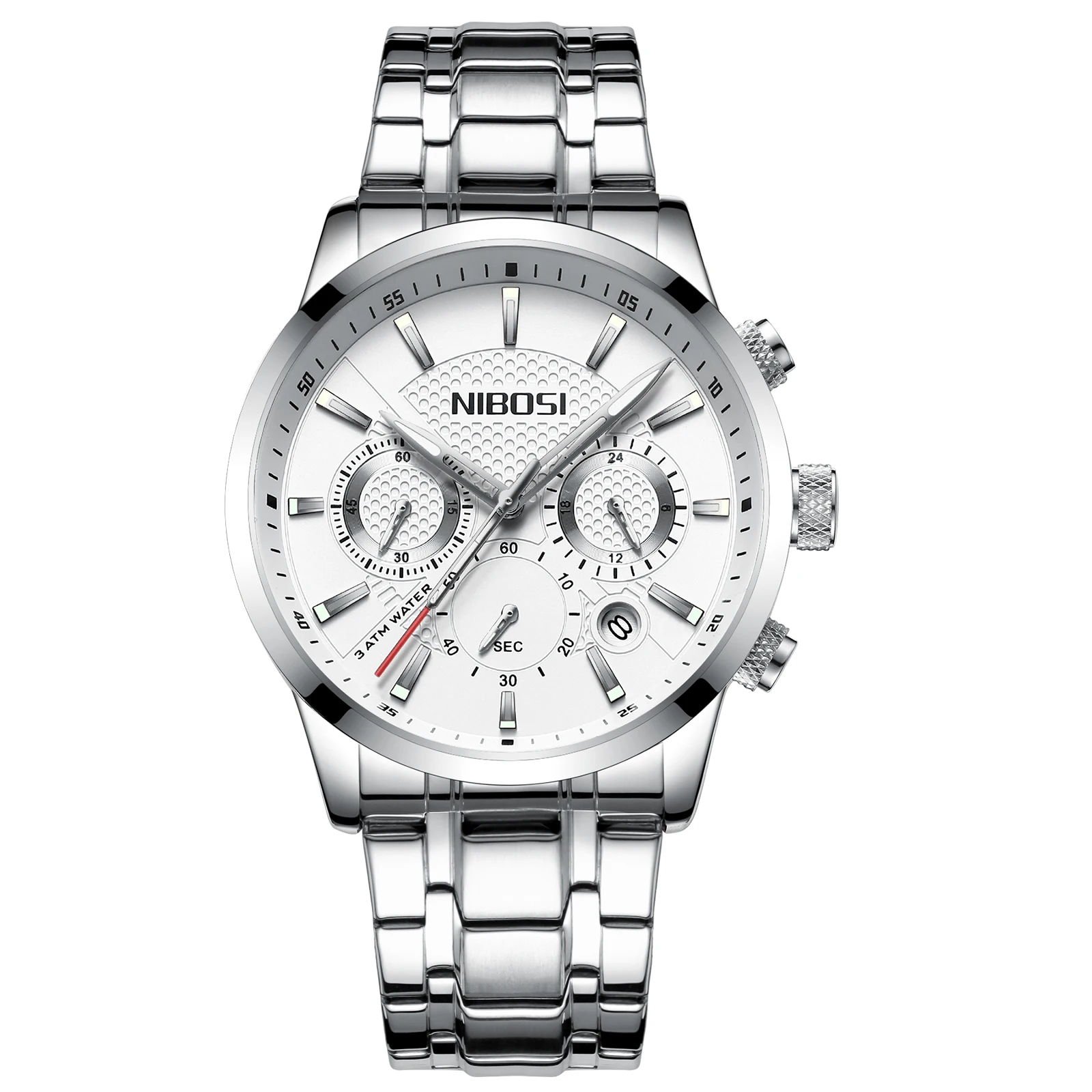 NIBOSI 2313 Ornate Classic Durable Fancy Design Factory Price Chronograph Low Price Men Quartz Watch with Stainless Steel Band