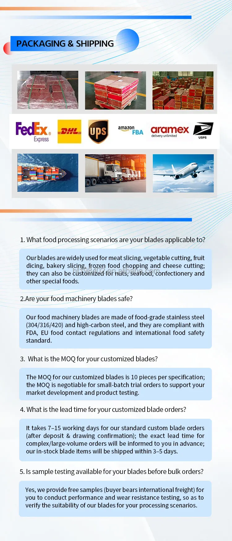 Packaging & shipping specifications