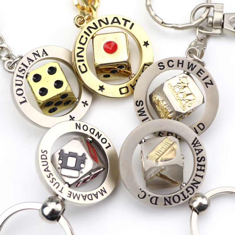 Customized Promotional Different Shape 3D Dice Metal Rotate Keychain