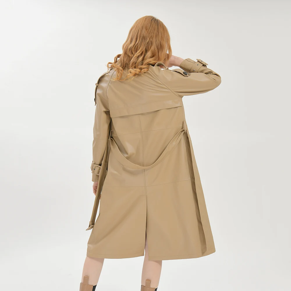 Custom Sexy Leather Trench Coat Hot Selling Genuine Leather Trench Coat Women