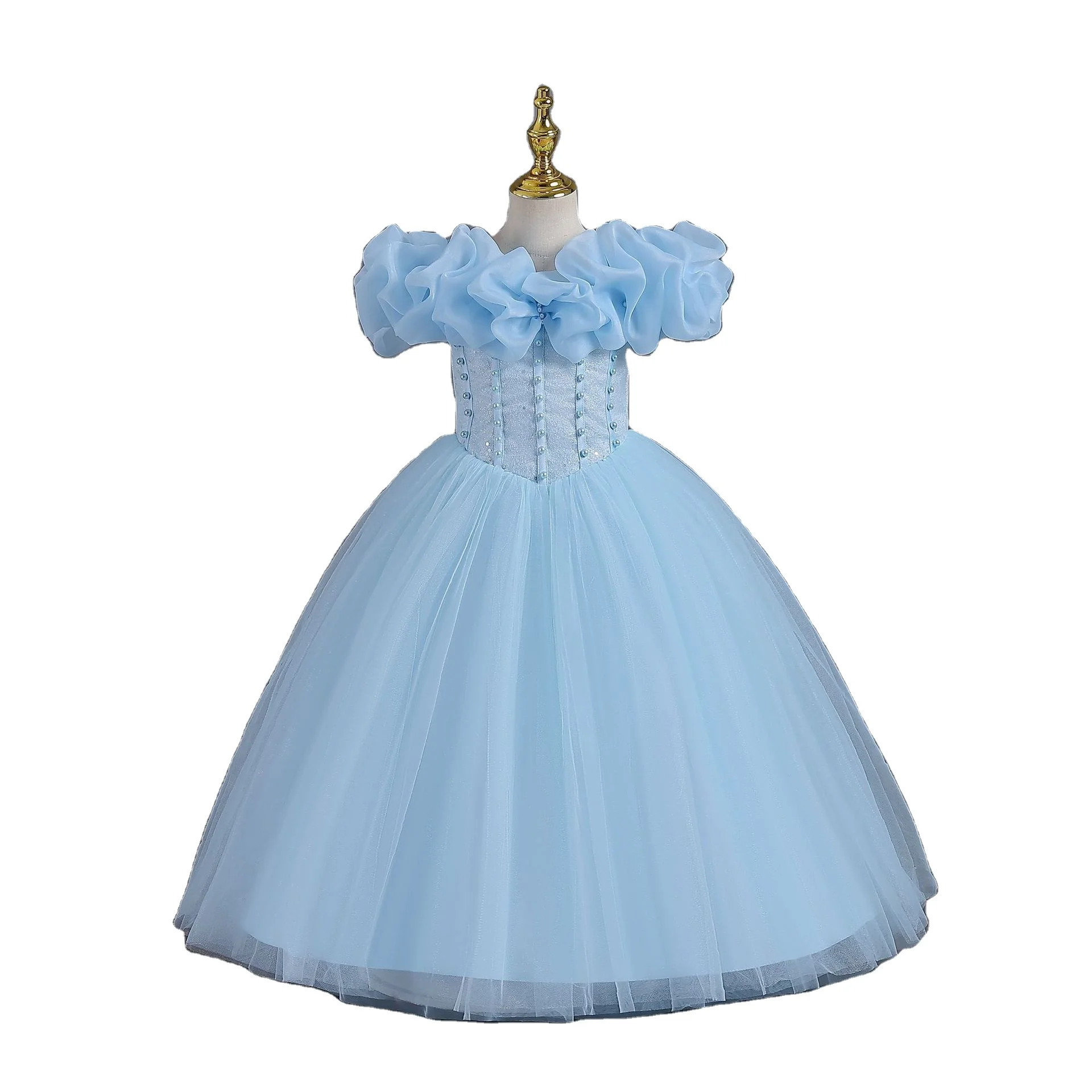 Western Style Tulle Princess Kids Girl Dress pink Flower Girl Wedding Dress  for Years Old Nail Bead Design Birthday Dresses