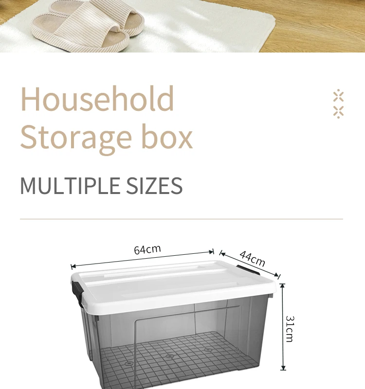 Large Box Clothes Storage Plastic Storage Bins Grey Blue Transparent