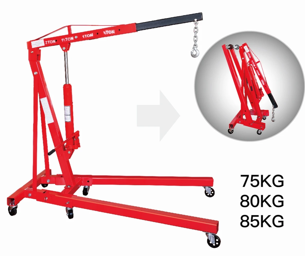 2 Ton Folding Engine Hoist Crane - 6 Wheel Hydraulic Lift, 4 Position Adjustable (0.5T To 2T), For Garage & Workshop