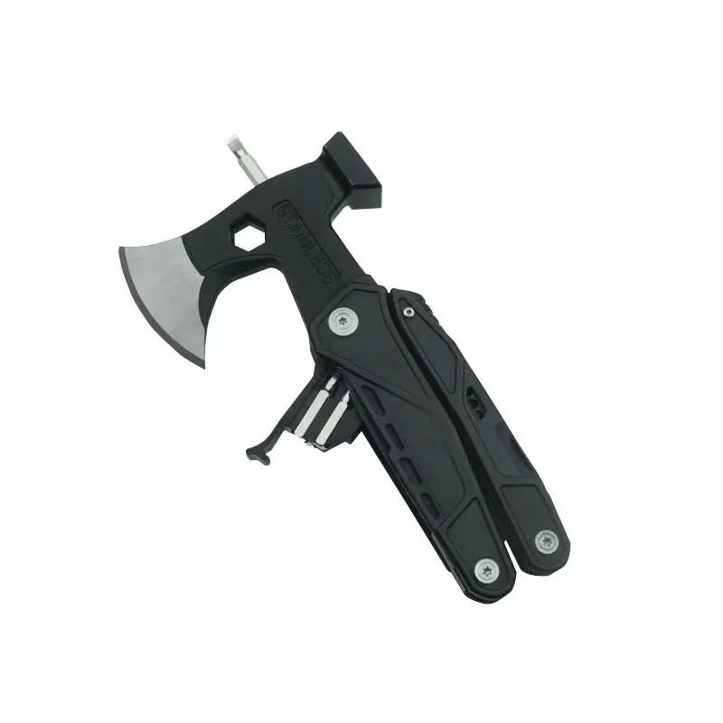 Customized OEM Outdoor Camping Survival Kit Multi-Tool with Stainless Steel Axe Hammer Knife Pliers Screwdriver in Nylon Sheath