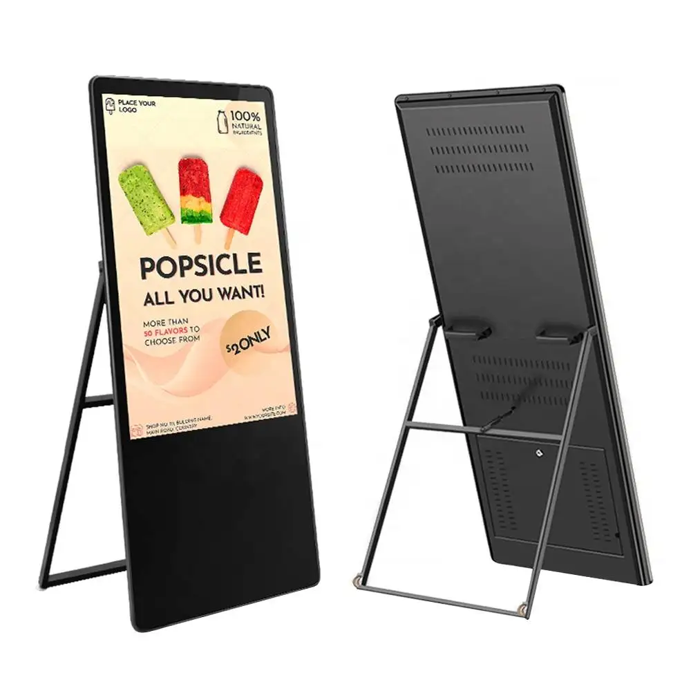 Customized 43 49 55 inch movable LCD advertising touch screen media 4k poster portable digital signage display kiosk