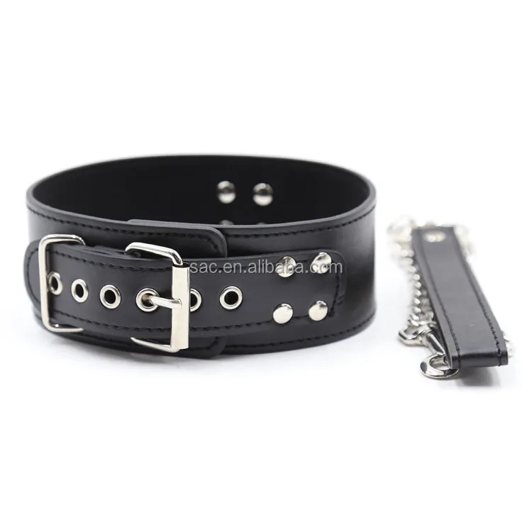 HX17539-Collier en cuir avec longue chaîne et laisse détachable pour