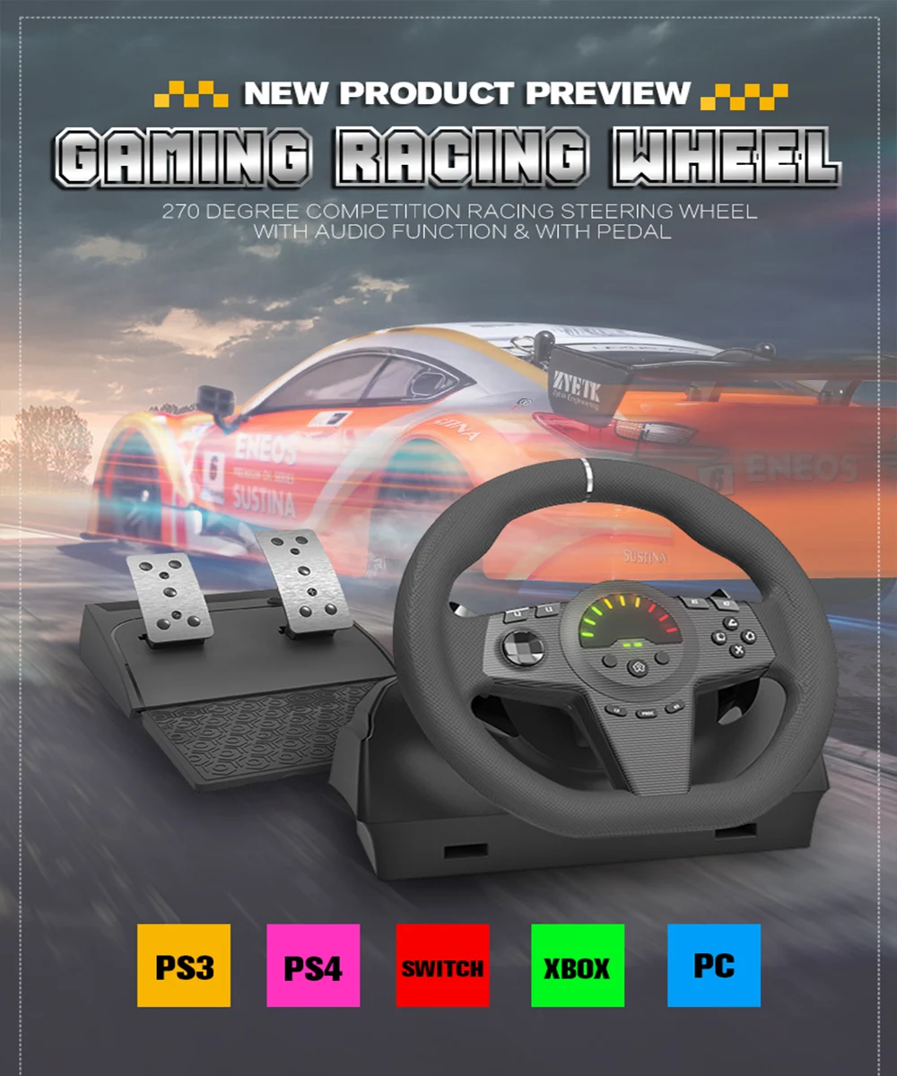 New Gaming 270 De Racing Steering Wheel With Audio Function With Pedal ...