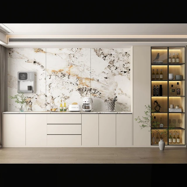 Customized High-End Luxury Wood Wine Cabinet with LED Light Strip & Glass Door Mueble De Vino Weinregal