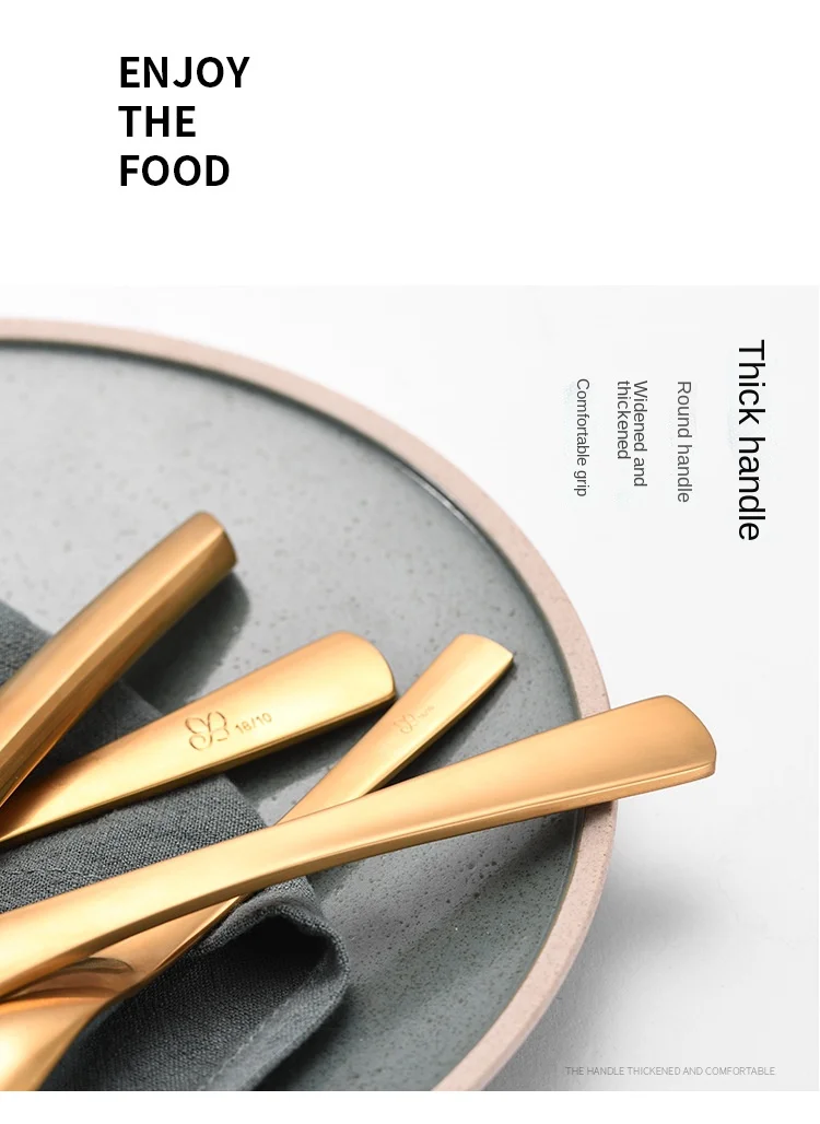 304 Stainless Steel Flange Wire Titanium-Plated Rose Gold Knife Fork and Spoon Four-Piece Tableware Set Western Food Hotel Steak