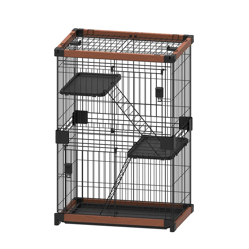 Portable Cat Home on Wheels Folding Luxury 3-Tier Metal Wire Kitten Enclosure QUYUON Large Foldable Cat Cage Playpen Crate Kennel Collapsible Ferret Cage 