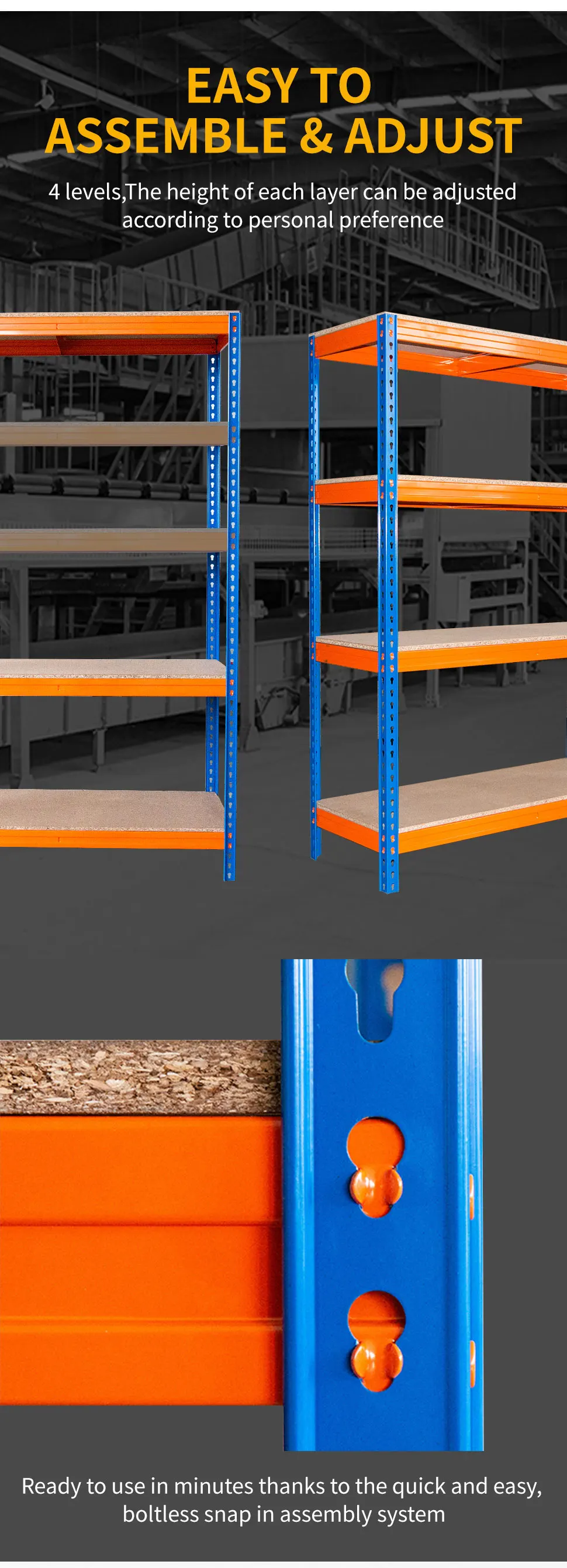 Warehouse Stacking Heavy Duty Garage Boltless Metal Frame Assembly