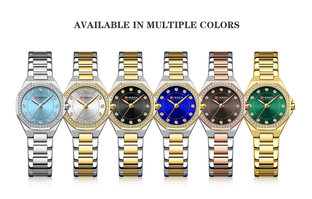CURREN 9100 Female Stainless Steel Strap Quartz Women's Luxury Elegant Simple Diamonds Ladies Watch Waterproof Luminous Watches