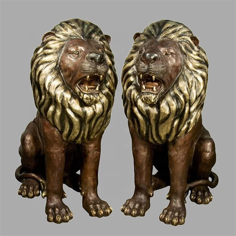 ライオン像彫刻等身大アンティークブロンズ座る中国工場