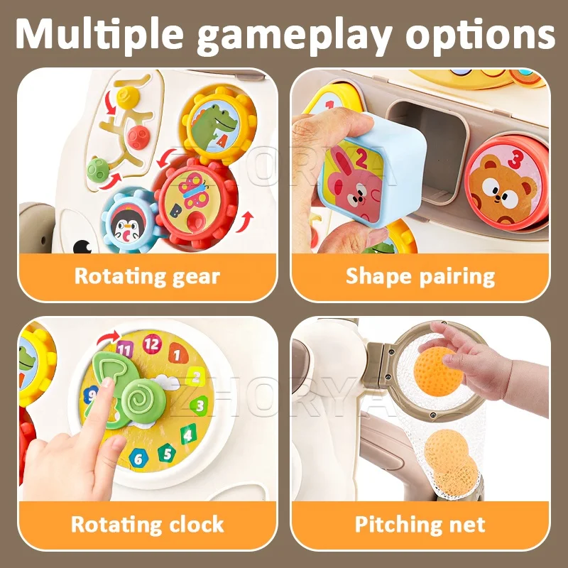 Zhorya Baby Push Along Walker Learning Walking Multifunctional Adjustable Music Stroller Kids Educational Walker