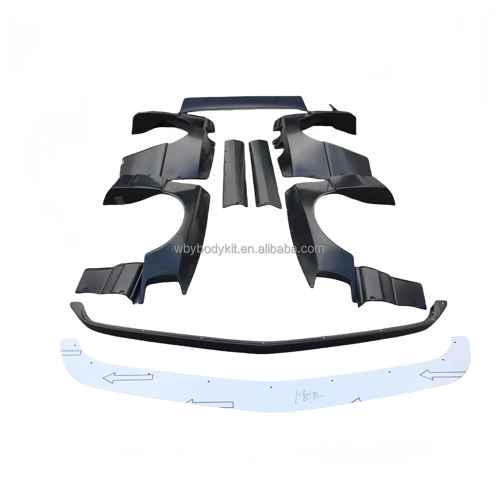 For Mercedes-Benz C-Class W201 190E Body Kit Wide Body Fenders Front Diffuser Side Skirts Trunk Spoiler Bumper Rocket