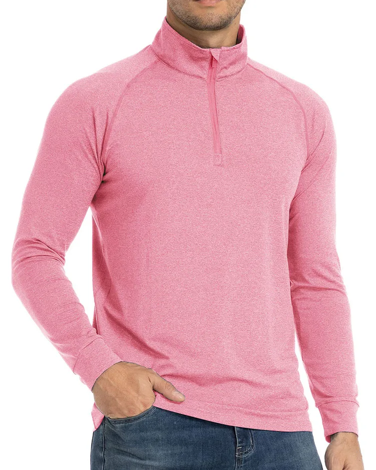 Custom LOGO UPF50+ Sun Protection 1/4 Zip Pullovers Mens Long Sleeve POLO Shirt High Quality Running