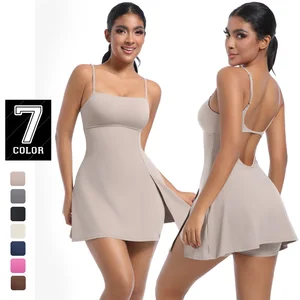 Ladies Slim Fit One-Piece Tennis Dress with Quick Dry Pickleball Skirt and Shorts Breathable Running Wear with Front Logo