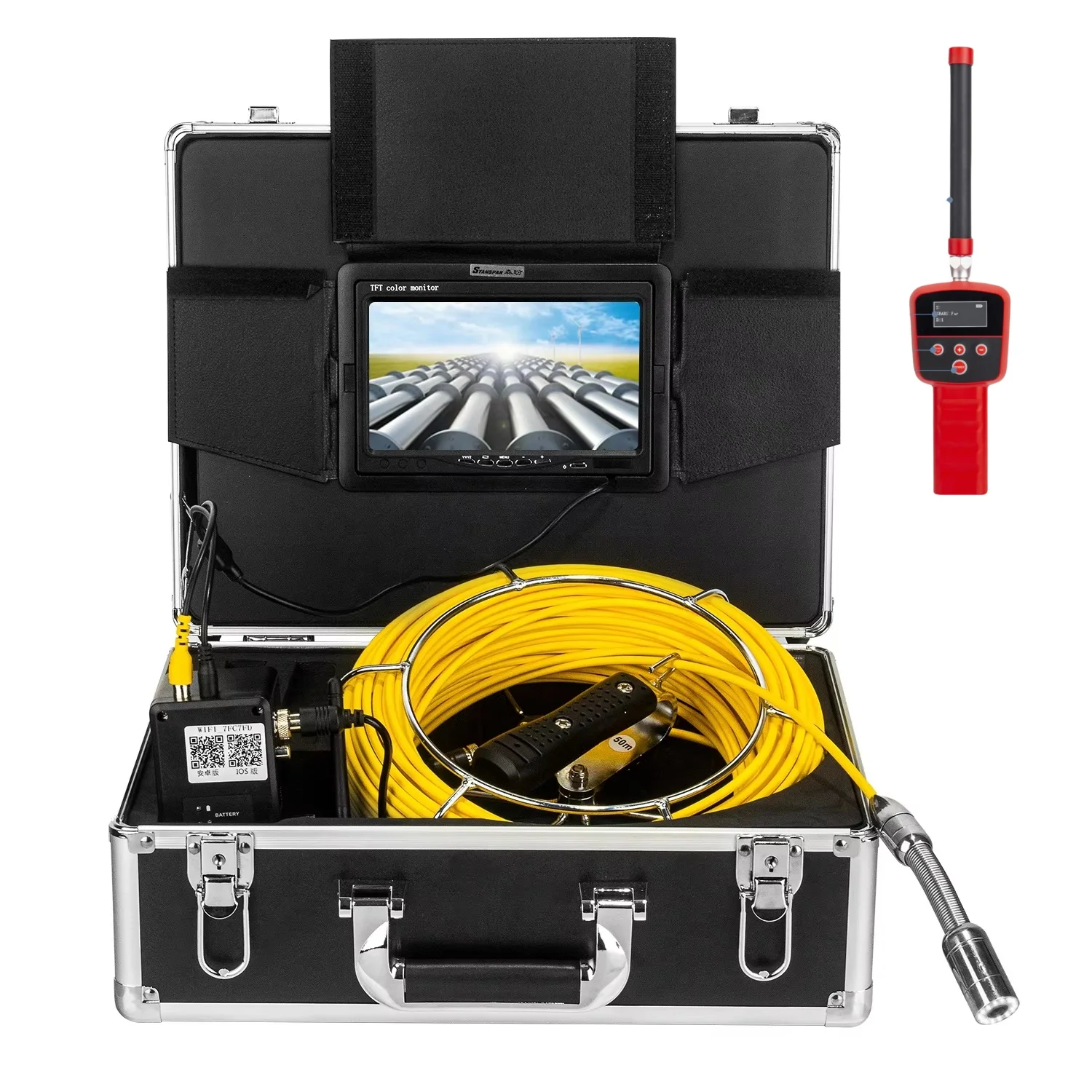 Sewer Camera 512Hz Sonde&Self-Leveling 7inch HD Screen DVR 16GB Drain Camera Waterproof IP68 Endoscope Pipe Inspect Camera details